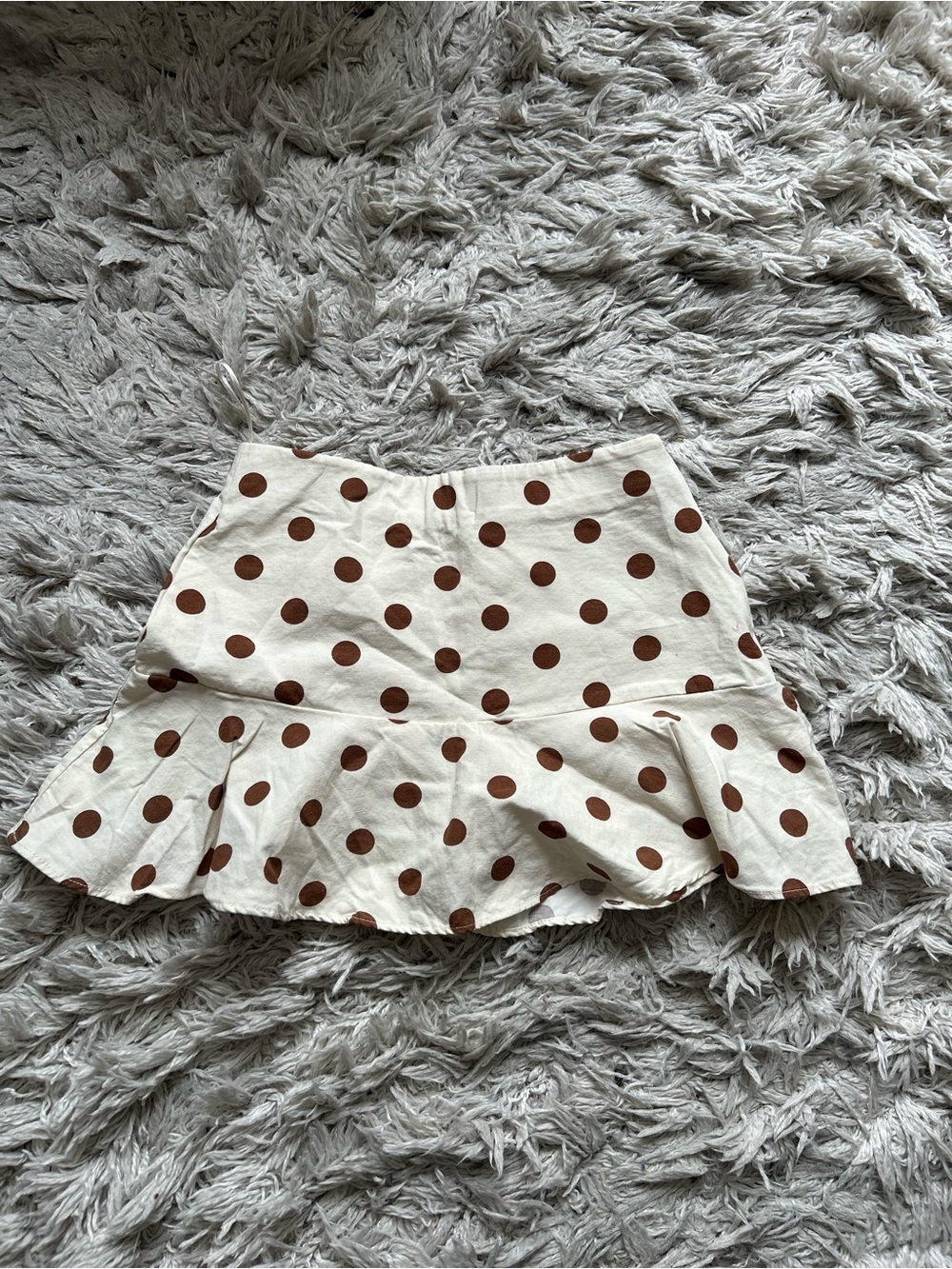 Zara Mini Skirt Polka Dot Ruffle Hem Skirt - Cream with Brown Dots